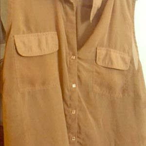 Sheer Brown Sleeveless Dress Shirt